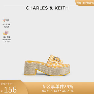 女外穿 80900019编织麻绳粗高跟凉拖鞋 CK1 CHARLES&KEITH春夏女鞋