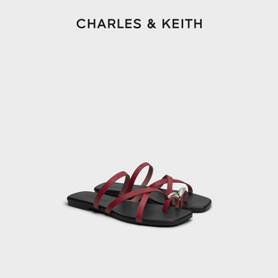 方头平底夹趾外穿凉拖鞋 70381136法式 CK1 CHARLES&KEITH秋冬女鞋
