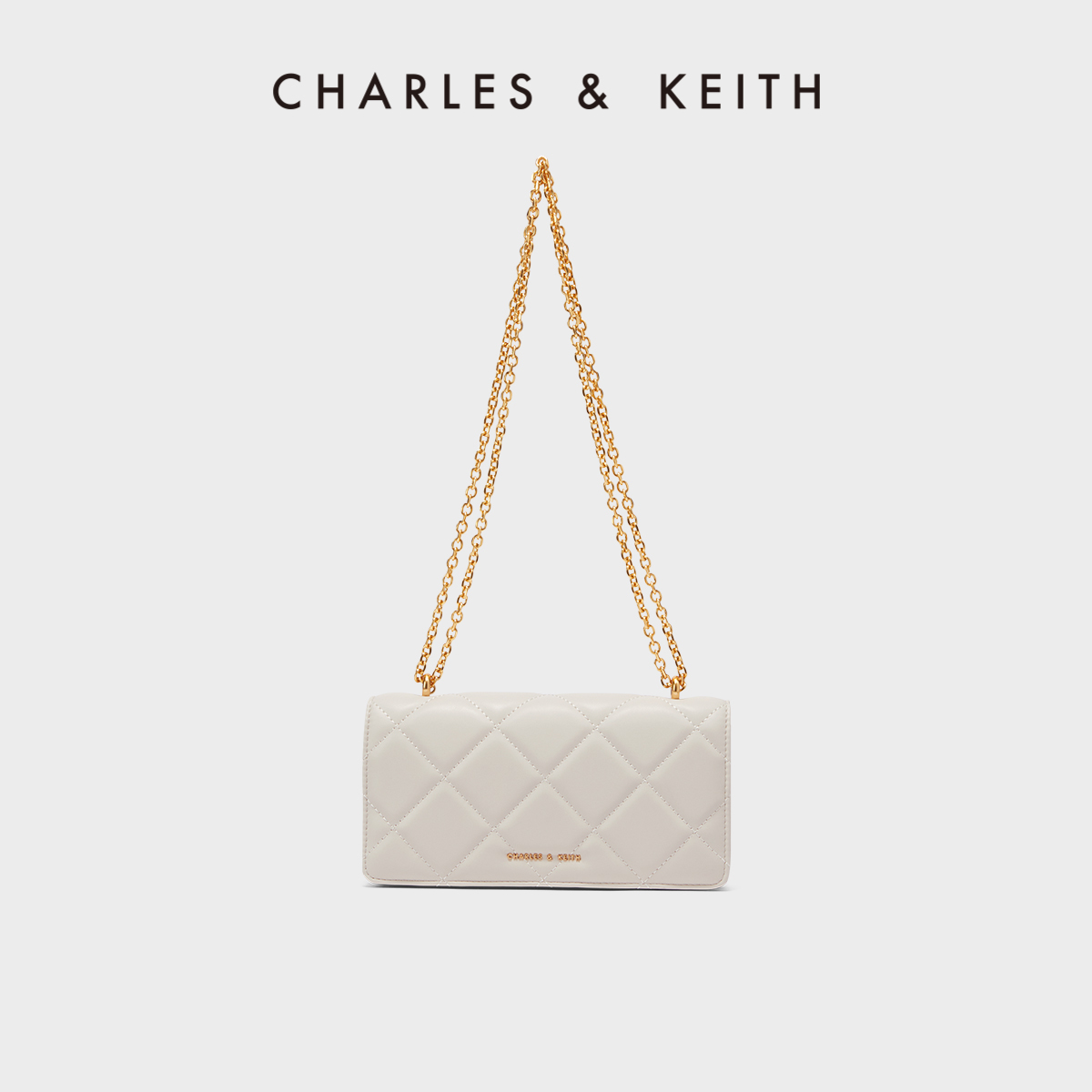 CHARLES＆KEITH秋冬女包CK6-10680924女士油画菱格链条斜挎包钱包