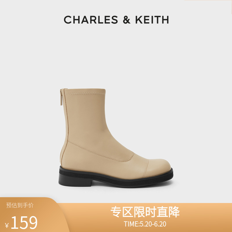 CHARLES&KEITH秋冬女靴CK1-90920094女士后拉链设计休闲短靴女鞋