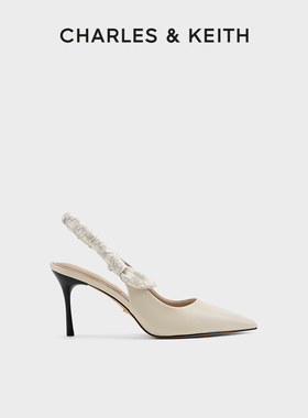 CHARLES&KEITH秋冬女鞋SL1-60280458法式真皮尖头细高跟包头凉鞋