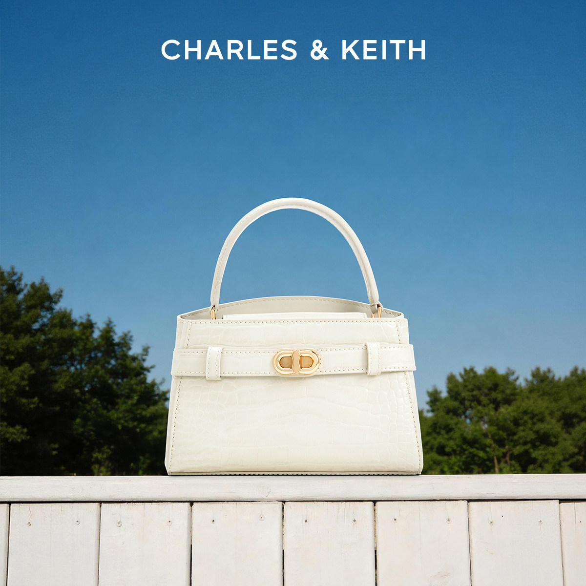 CHARLES&KEITH春季女包CK2-50270880-1鳄鱼纹斜挎手提凯莉包婚包