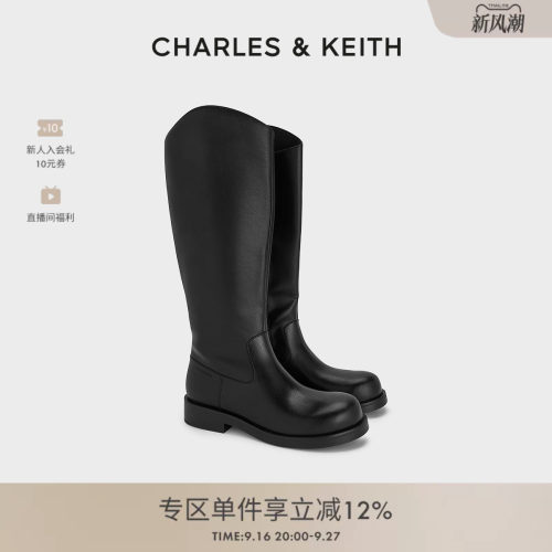 CHARLES&KEITH圆头平底骑士靴