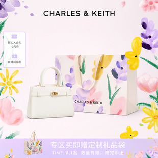 女包CK2 CHARLES＆KEITH秋季 50160102中號(hào)金屬扣帶飾手提凱莉包女