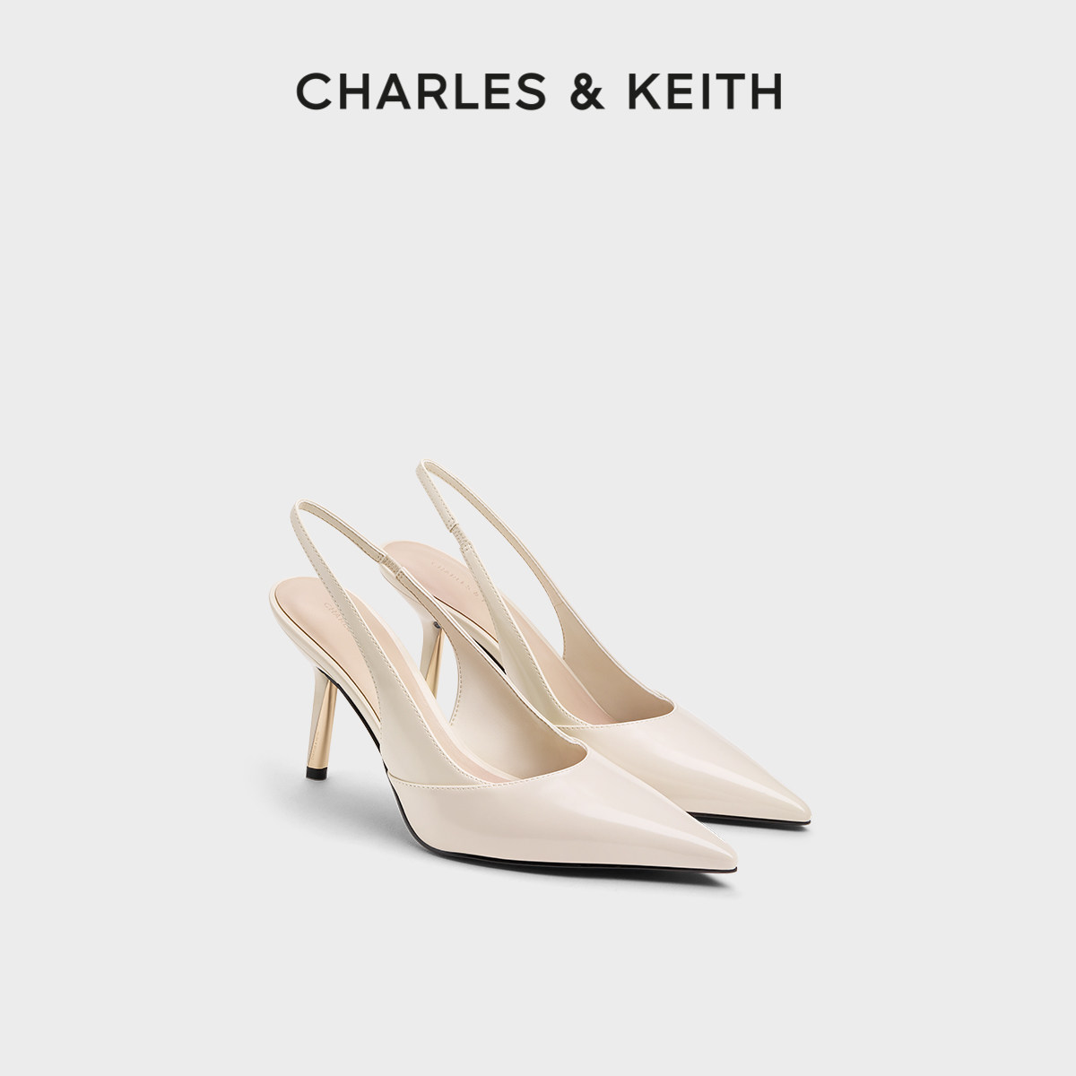 CHARLES＆KEITH26夏新款CK1-60280505气质尖头细跟后绊带高跟凉鞋