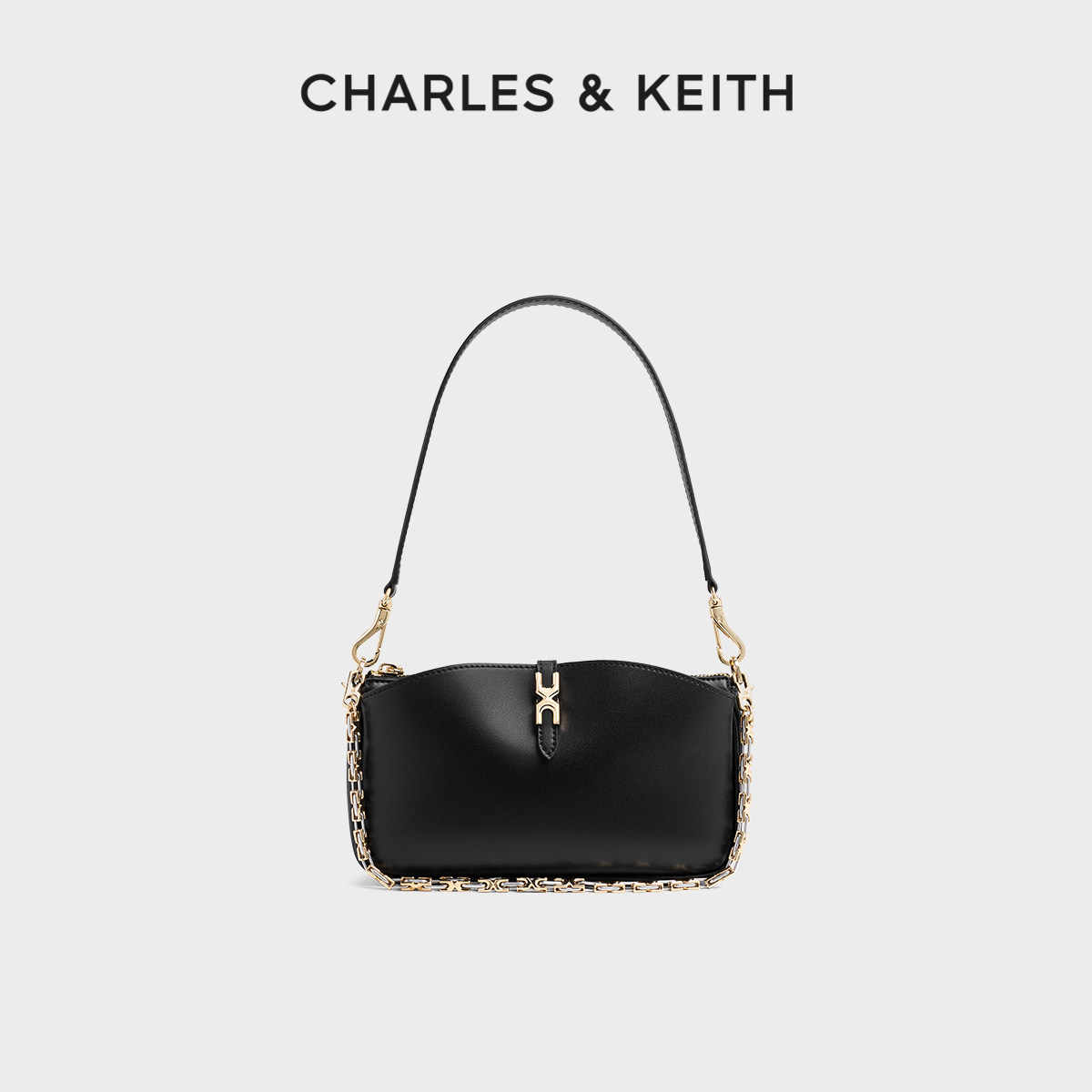 CHARLES&amp;KEITH25冬新款CK2-20782753简约链条单肩腋下包法棍包女