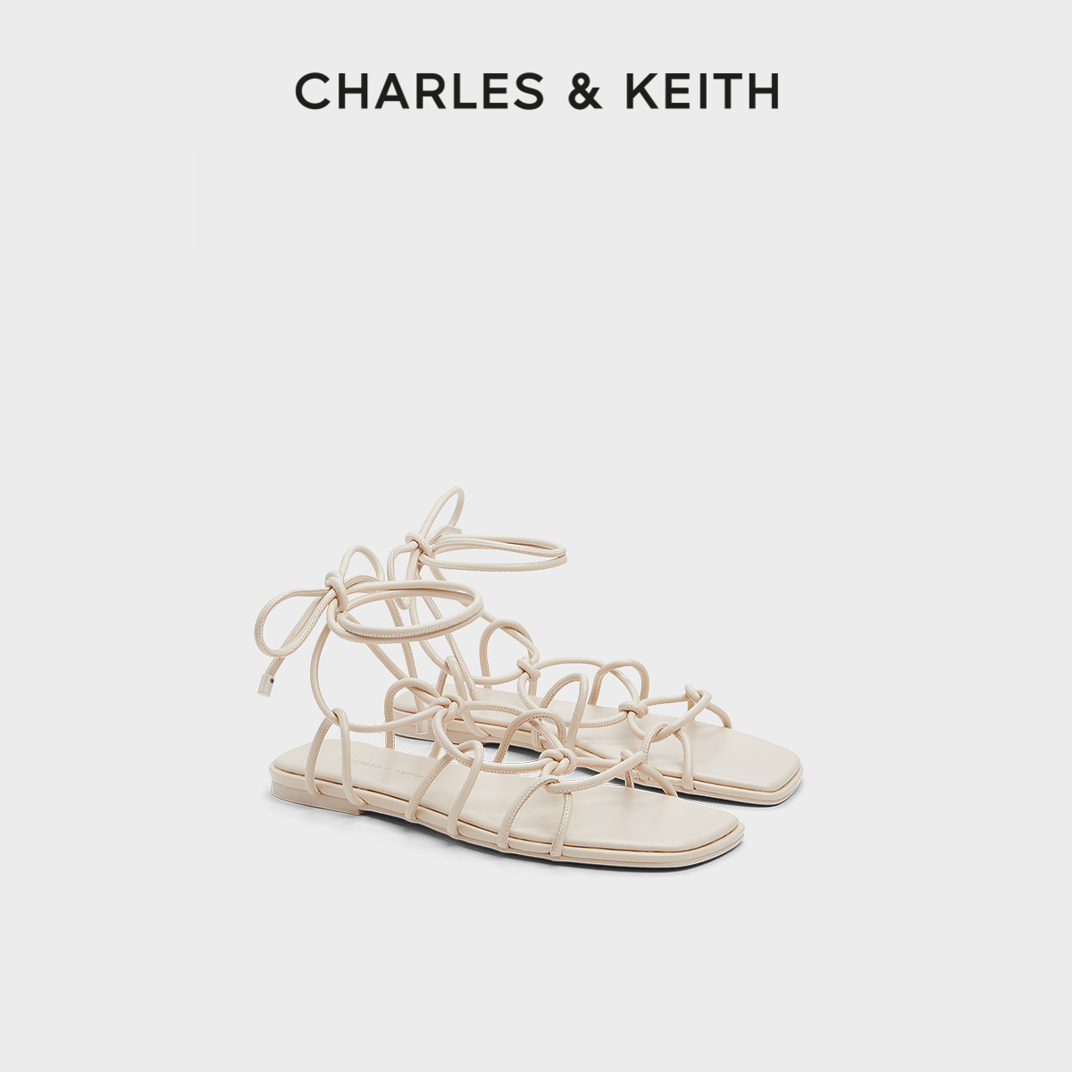 CHARLES&KEITH24夏新款CK1-70381049法式方头平底交叉绑带凉鞋女 女鞋 时装凉鞋 原图主图