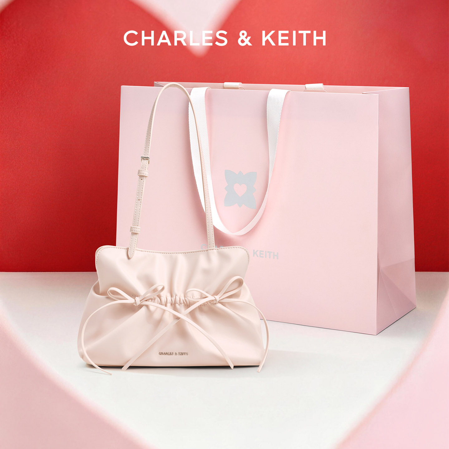 CHARLES&KEITH26秋新款CK2-20151672褶皱蝴蝶结单肩腋下包斜挎包