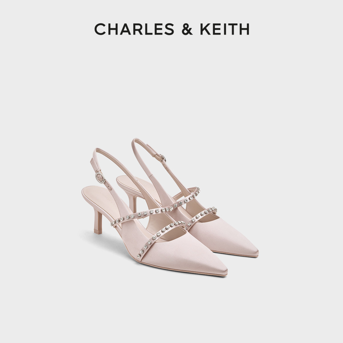 CHARLES&KEITH26春新款CK1-61720199亮钻一字带尖头高跟凉鞋婚鞋