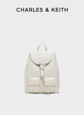 CHARLES&KEITH25秋季新款CK2-60160240复古油蜡皮简约通勤双肩包