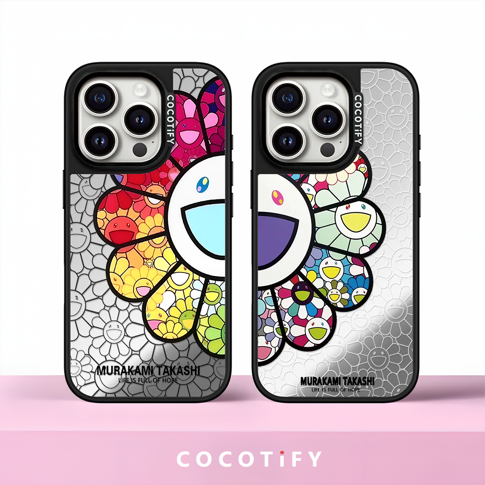 日本潮牌村上隆太阳花适用iphone16promax手机壳15pro苹果14plus镜面MagSafe磁吸13情侣保护套