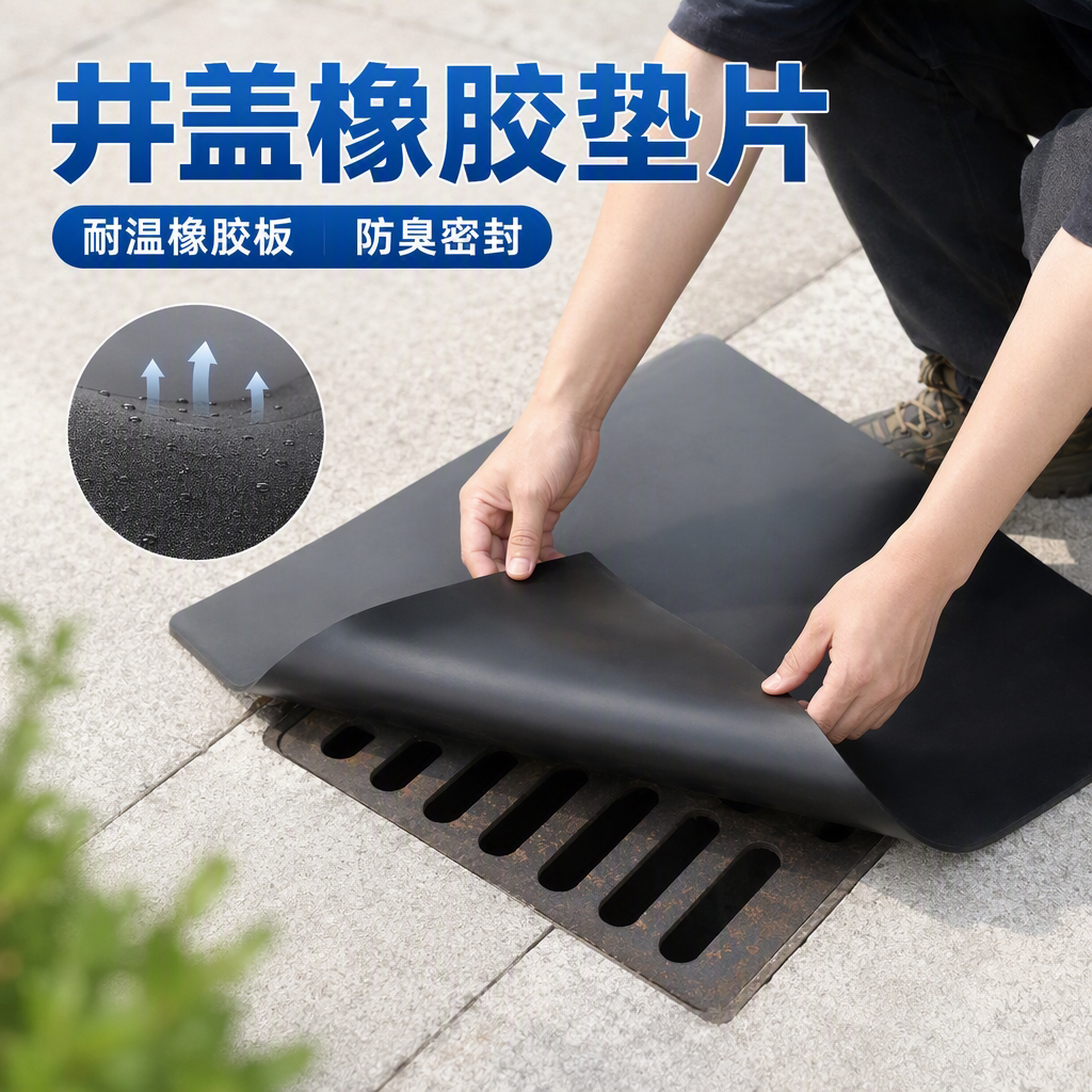 井盖防臭橡胶垫地库排水沟渠铸铁密封盖板耐磨损停车场下水道垫片