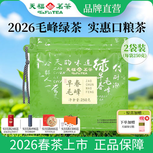 天福茗茶早春毛峰绿茶口粮茶250g