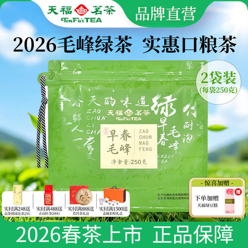 天福茗茶早春毛峰绿茶口粮茶250g