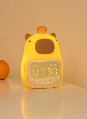 爆款卡皮巴拉硅胶闹钟小夜灯可充电调光水豚鼠拍拍灯动物LEDl