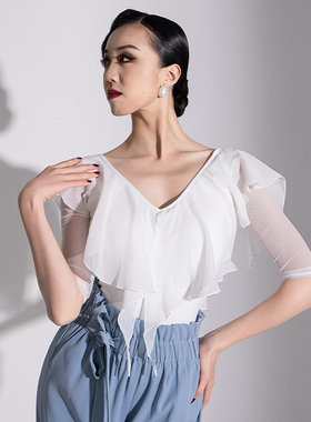 拉丁舞品牌专业摩登舞服交谊舞女上衣新款舞蹈服练功服连体服MD34