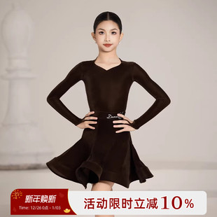 Dancebaby拉丁舞服装 DAS815 女童标准比赛服鱼骨裙桃心领丝绒套装