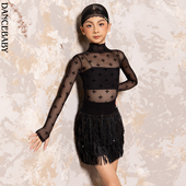Dancebaby拉丁舞服春夏高级舞蹈服高领网纱体服练习表演服DAS833