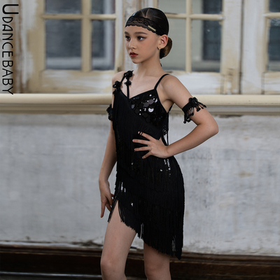 Udance拉丁比赛表演高级感流苏裙亮片连衣裙超好看比赛服US17