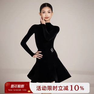 Dancebaby拉丁舞比赛规定服赛服2025新款 DAS773H 考级黑色丝绒套装