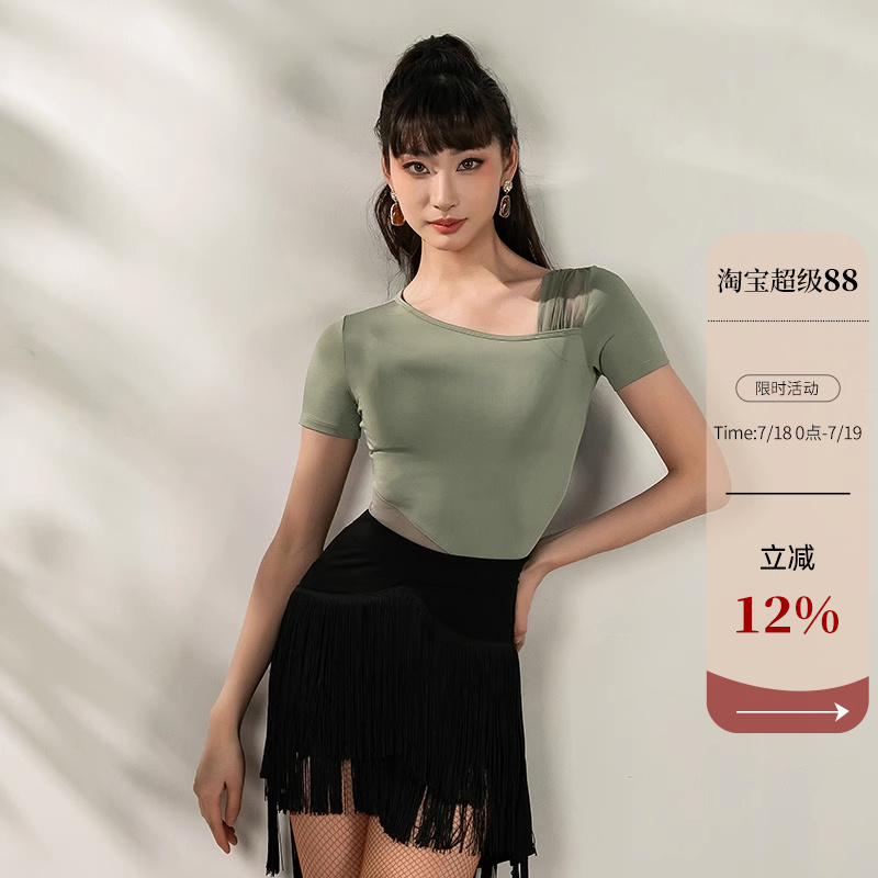 ys337拉丁舞服网纱拼接上衣