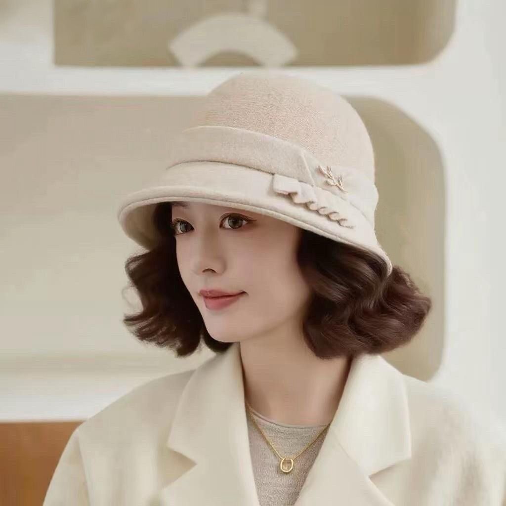 帽子假发一体女秋冬新款羊毛呢渔夫帽短卷发梨花卷气质中老年妈妈