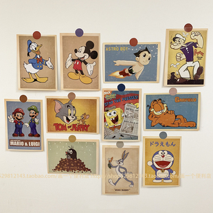 H-store 复古动漫卡片墙贴猫和老鼠明信片可爱怀旧卡通墙面装饰