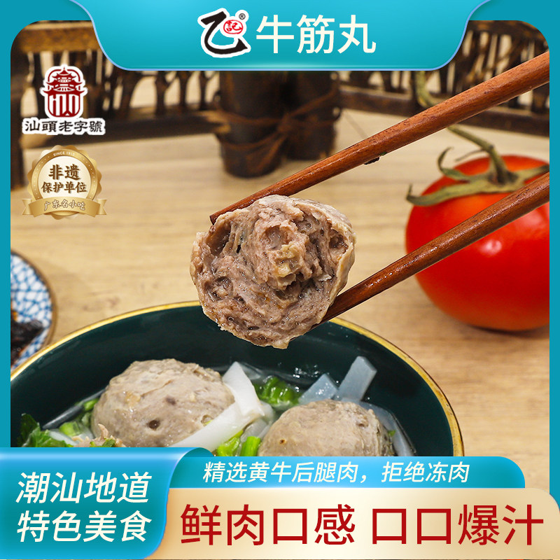 潮汕达濠特产手打牛肉丸牛筋丸500g火锅烧烤套餐 省内顺丰1件包邮