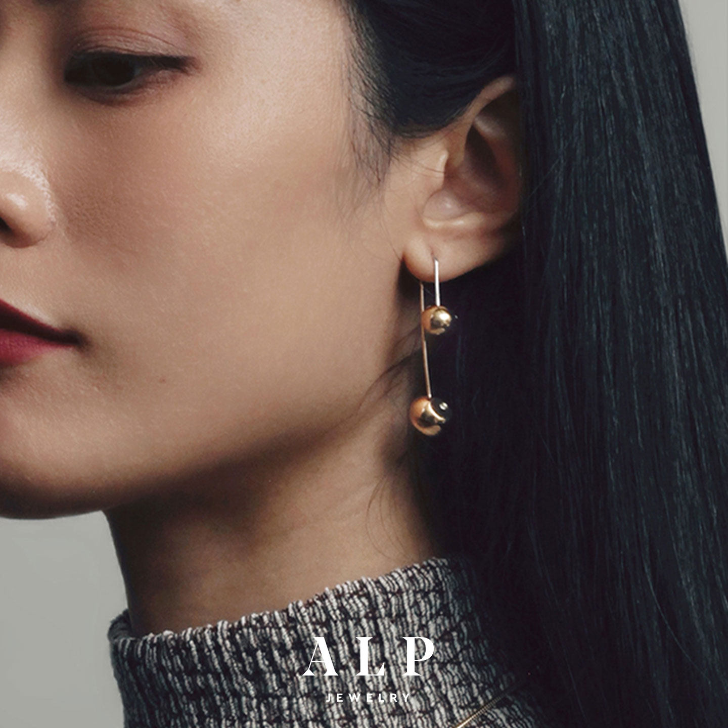 官方ALP JEWELRY 月隐 施华洛水晶镶嵌双球长款流苏耳线金球耳坠