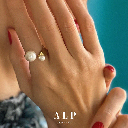 ALP原创珍珠不对称14K镀金戒指
