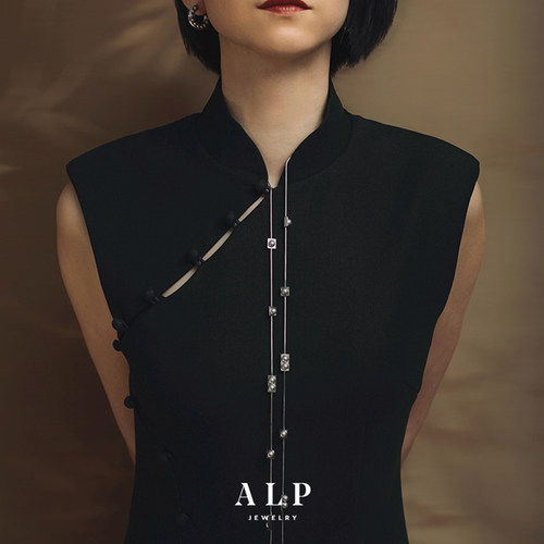 ALP灰珍珠不对称长款新中式项链