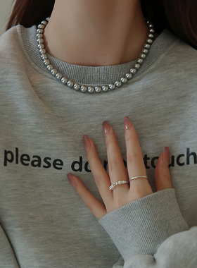 灰色珍珠真多麻磁吸扣2023新款轻奢毛衣链高级感