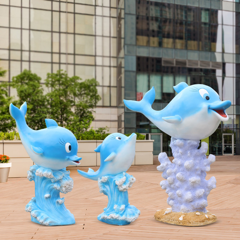 玻璃钢海豚雕塑大型仿真海洋动物发光摆件酒店泳池水上乐园装饰品