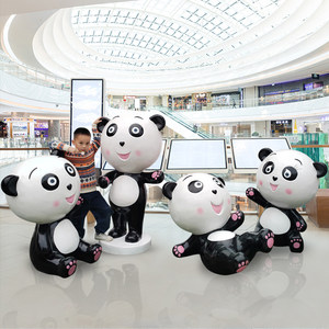 玻璃钢熊猫雕塑户外卡通动物摆件幼儿园装饰小品景区小区商场美陈
