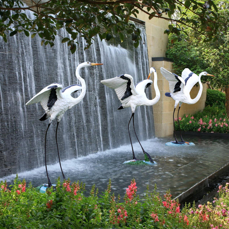 户外仿真白鹭摆件花园林庭院水池仙鹤玻璃钢雕塑景区动物景观小品