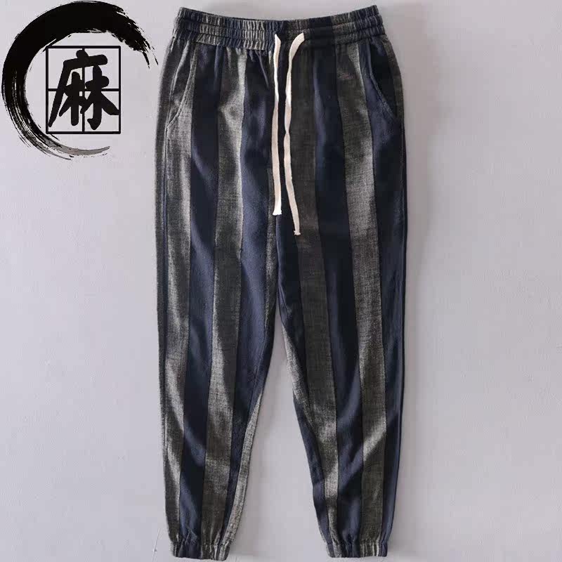 summer Flax Ninth pants Little foot 9 Cotton and hemp trousers Linen Men's clothing 8 Capris Linen stripe Casual pantsin the Men's clothing, Casual pants  category - from Buy2taobao.com to provide professional Taobao agent buy service