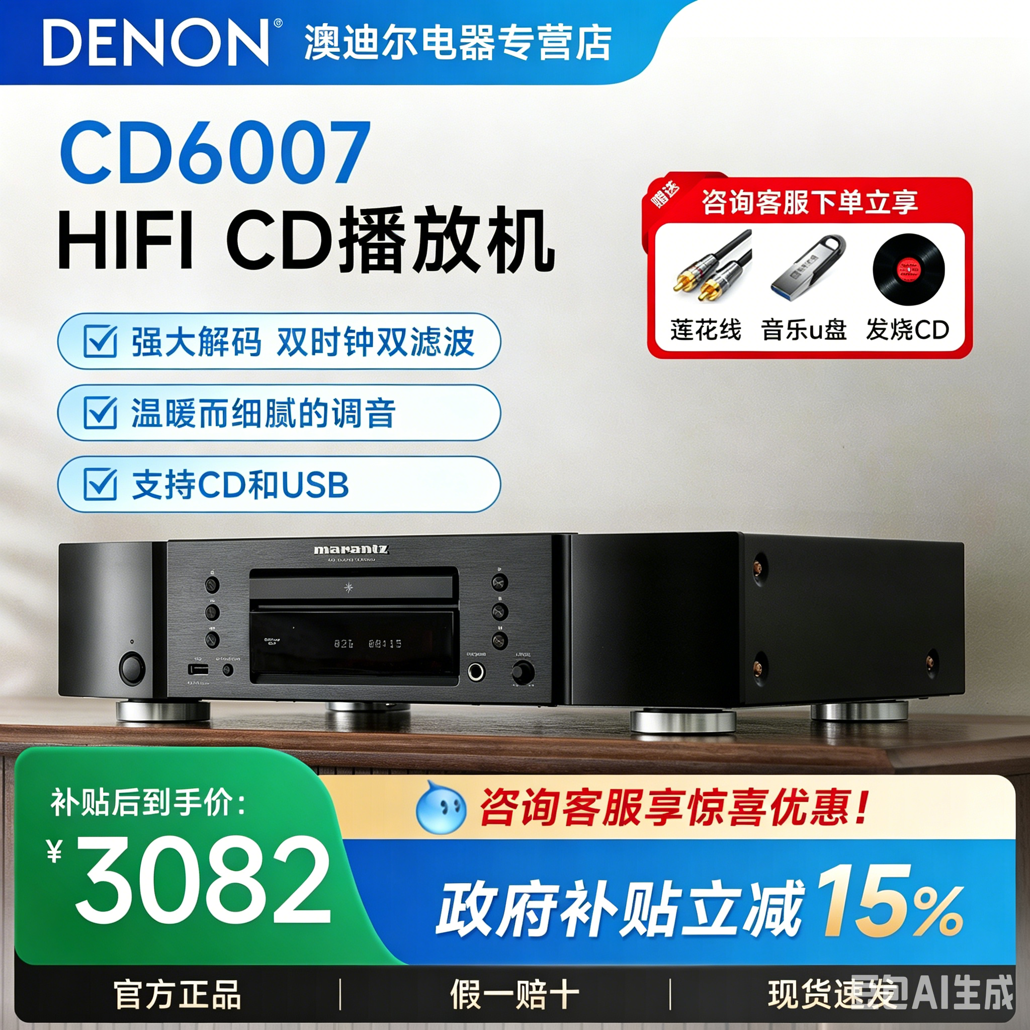Marantz/马兰士CD6007播放器专业家用纯CD机发烧HiFi音响套装进口