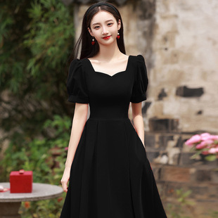 夏季 黑色晚禮服2025新款 輕薄緞面藝考宴會小禮服連衣裙女平時