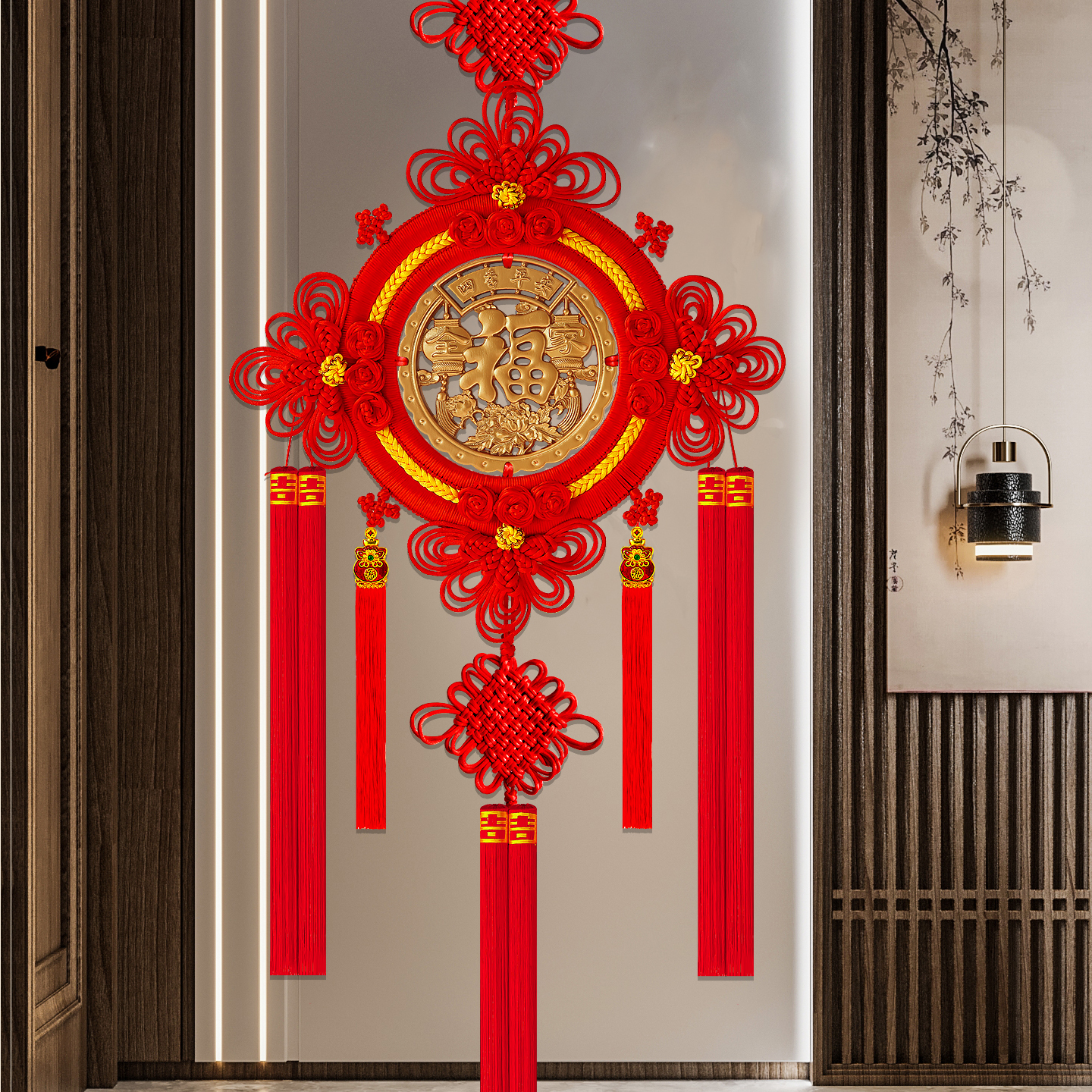 新款桃木中国结挂饰客厅大号玄关入户门乔迁新居礼品过年装饰挂件