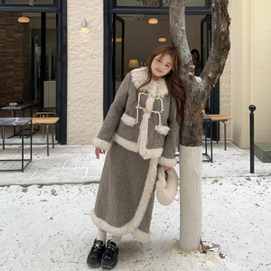 徐达布胖妹妹大码加厚外套女秋冬设计感小香风半身裙微胖毛绒套装