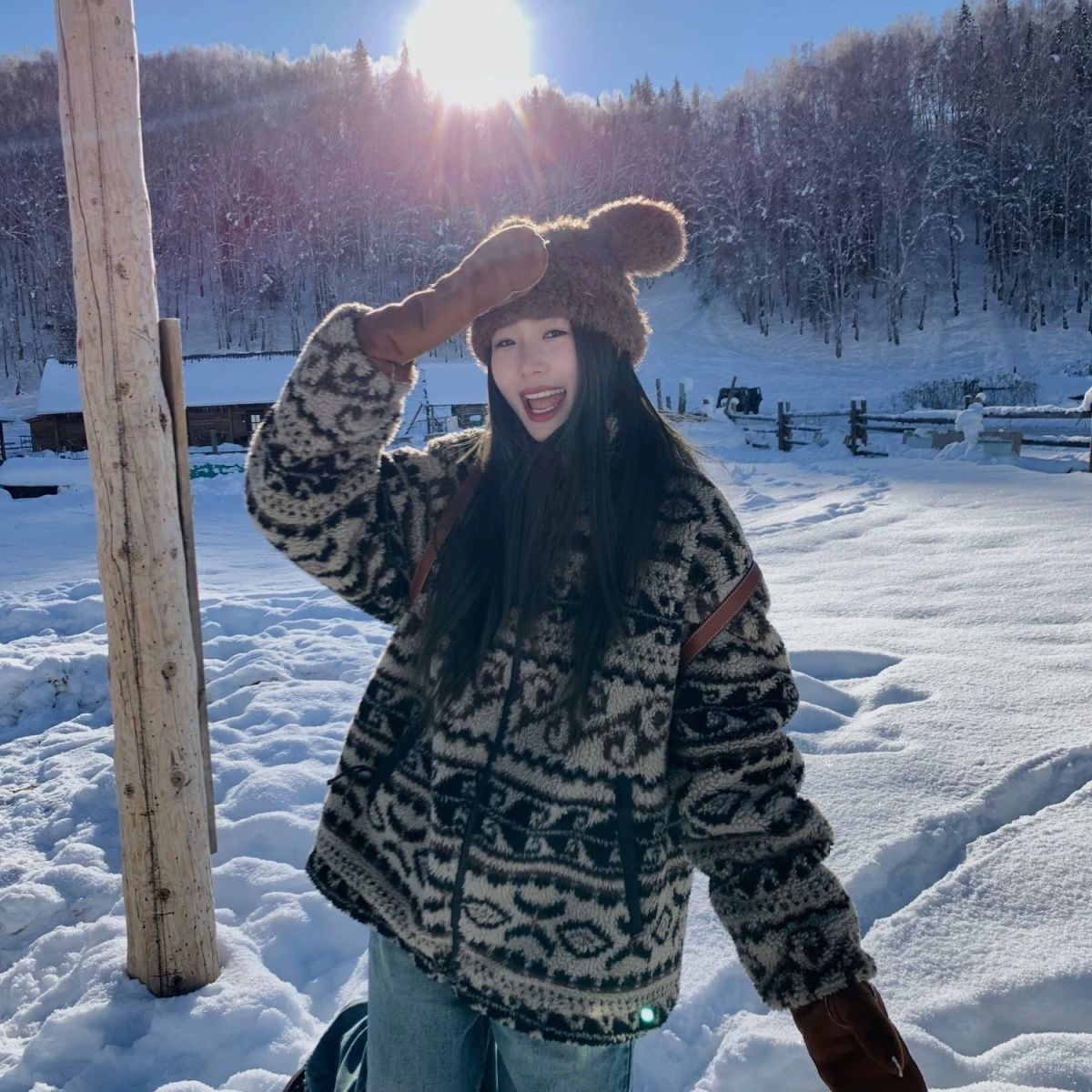 衣简衫秋冬羊羔毛外套女2025新款复古宽松提花羊羔毛保暖开衫棉衣