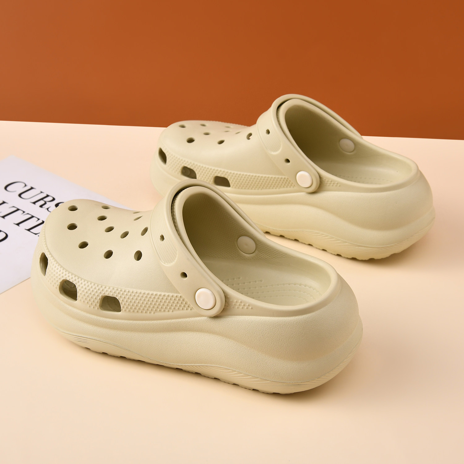 厚底泡芙洞洞鞋女夏外穿新款厚底增高防滑小个子包头半拖鞋沙滩鞋,女鞋,包头拖,淘宝优惠券,粉丝福利购,淘宝优惠卷