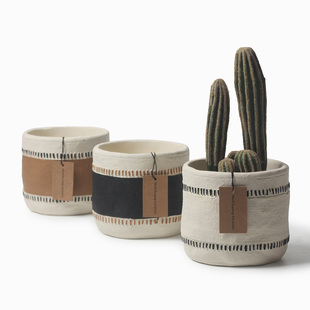 北欧风格 水泥花盆复古彩绘简约创意盆栽绿萝绿植有孔花盆