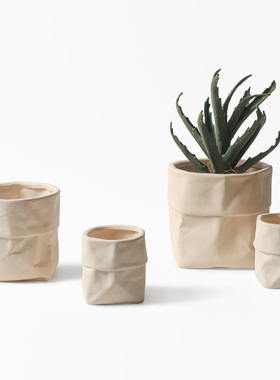 素烧纸袋陶盆手绘创意透多肉植物清仓透气简约花盆陶瓷特价大口径