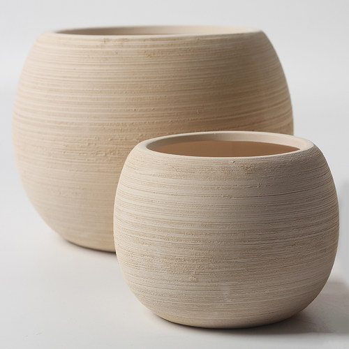 北欧简约素烧圆形陶瓷花盆拉丝多肉植物盆栽小陶盆透气陶土小粗陶