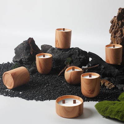 北欧复古风仿木纹陶土盆栽室内仙人掌无孔花盆蜡烛香薰杯两用