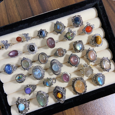 1.22更新复古戒指捡漏福利中古天然水晶彩宝戒指月光欧泊紫水晶