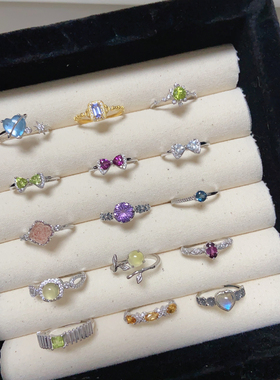 末泽s925纯银戒指合集5一物一图百搭简约彩宝水晶ins小众高级饰品