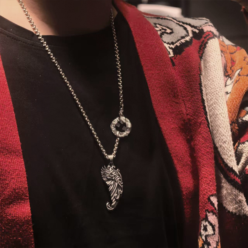 铸梦原创S999纯银天使守护翅膀羽毛925项链男女轻奢小众复古吊坠