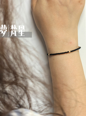 天然黑玛瑙14K金单圈6cm手串女款手链轻奢黑色气质简约细珠细款